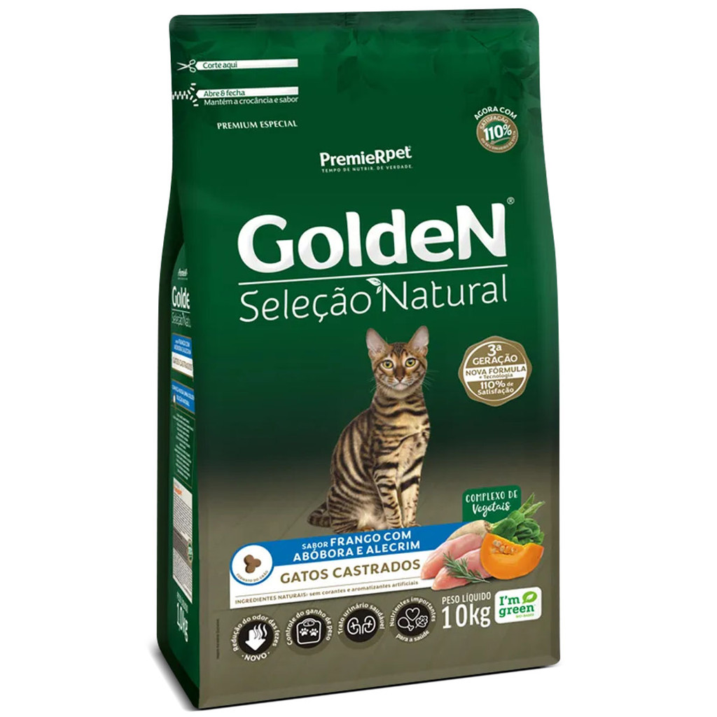 Ração Golden Seleção Natural Gatos Castrados Frango Abóbora e alecrim 10kg em Oferta na Shopee