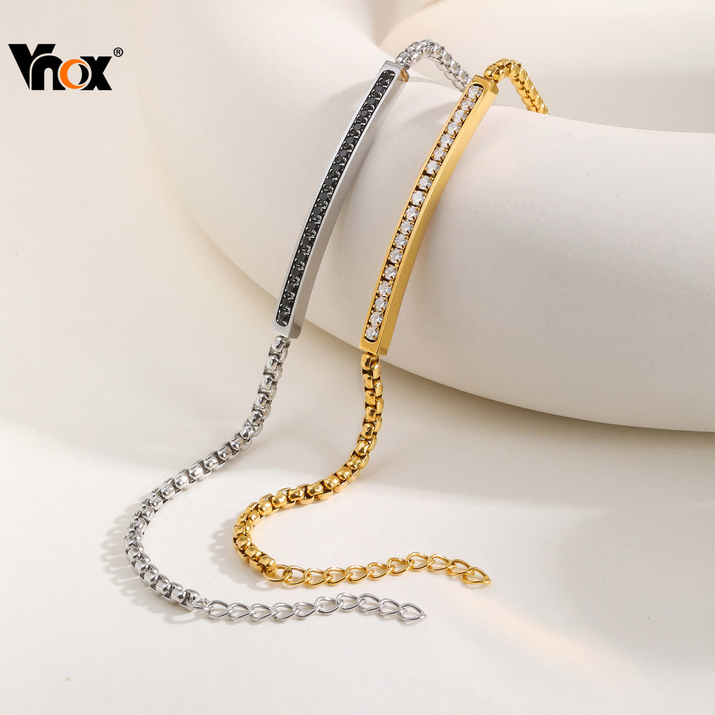 Pulseira De Casal De Zircônia Cúbica Vnox , Contas De Extensão Ajustável De Aço Inoxidável , Joias Da Moda , Presente De em Oferta na Shopee