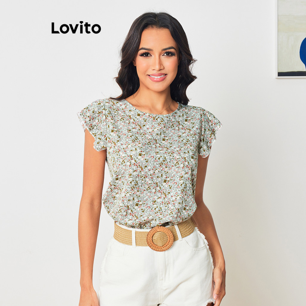 Lovito Blusa Boho Ditsy Com Babados Florais Para Mulheres LBL08033 (Multicolorido) - Women Clothes