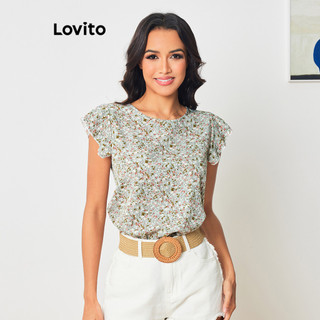 Lovito Blusa com Babado e Estampa Floral Boho para Mulheres LBL08033(Multicolorido) em Oferta na Shopee