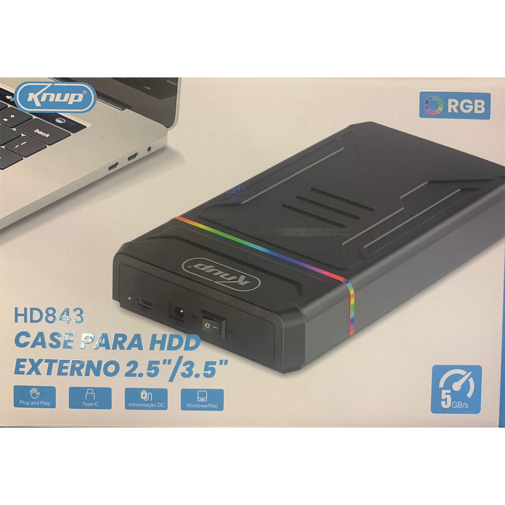 Case Hd Ssd Externo Usb 3.0 Sata 2,5/3,5 4tb Com Fonte Knup em Oferta na Shopee