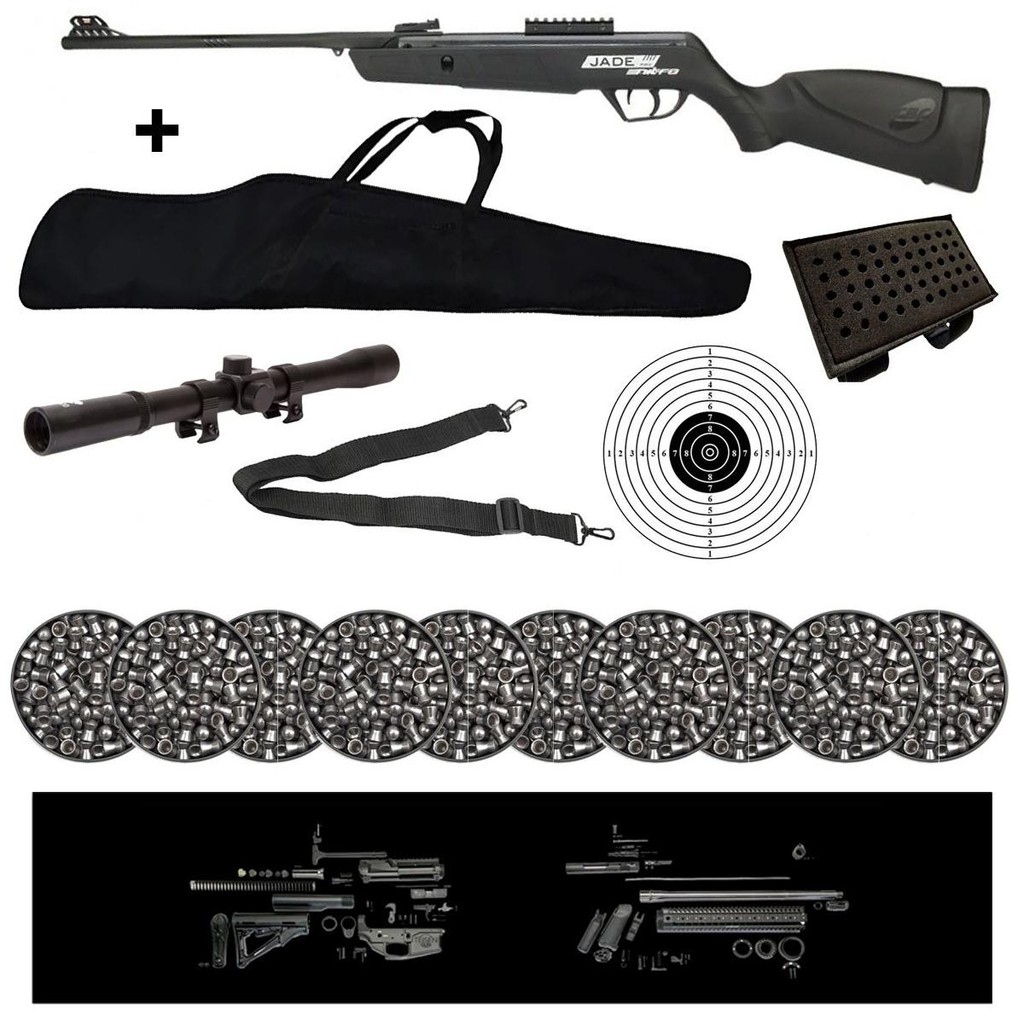 Carabina de Pressão Jade Mais Nitro 5.5mm CBC+ Luneta + Chumbos + Bandoleira + Capa + Alvo + Gun Pad - Sports & Outdoors