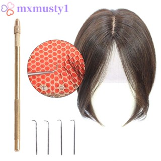 MXMUSTY 5pcs/set Agulhas De Peruca De Renda , Ventiladoras De Cobre Com Cabo Dourado , Fabricando E Reparando Kit Profissional De Extensão De Cabelo Resistente Durável