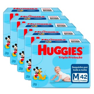 Kit 5 Fralda Huggies Tripla Proteção Mega M - 210 Tiras