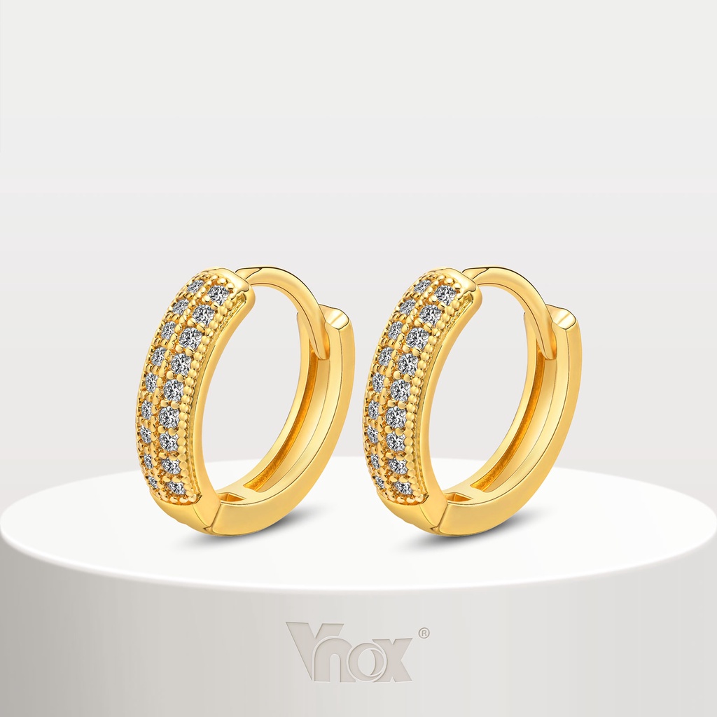 Brinco Vnox White Zircon Cubic Earring for Women , 18K Com Argola De Ouro Pequena Hipoalergênica