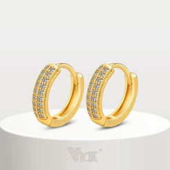Brinco Vnox White Zircon Cubic Earring for Women , 18K Com Argola De Ouro Pequena Hipoalergênica