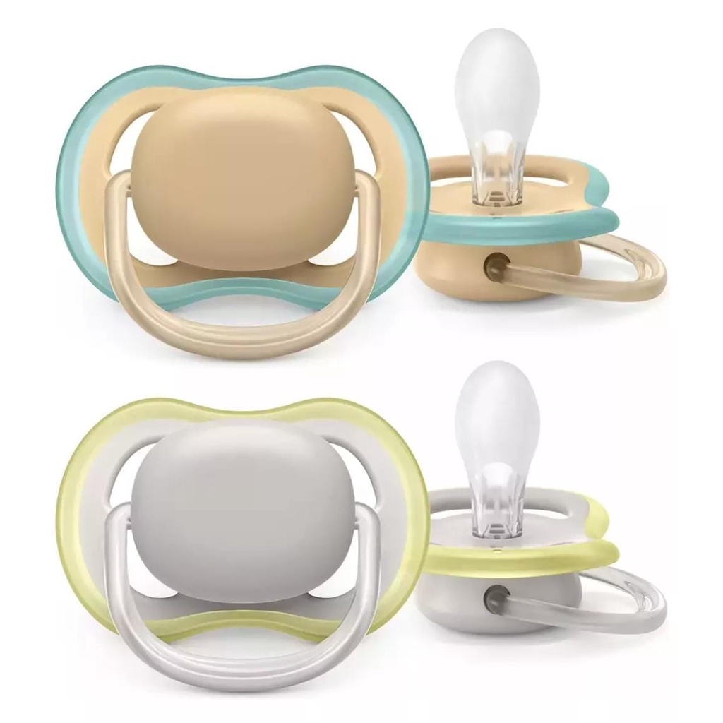 Chupeta Dupla Ultra Air Neutra Cinza e Amarela 0-6M Avent