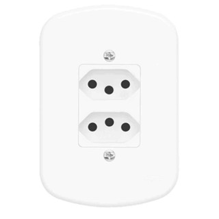 Conjunto montado de tomada dupla 10A com placa distanciadas 250V Blanc Fame