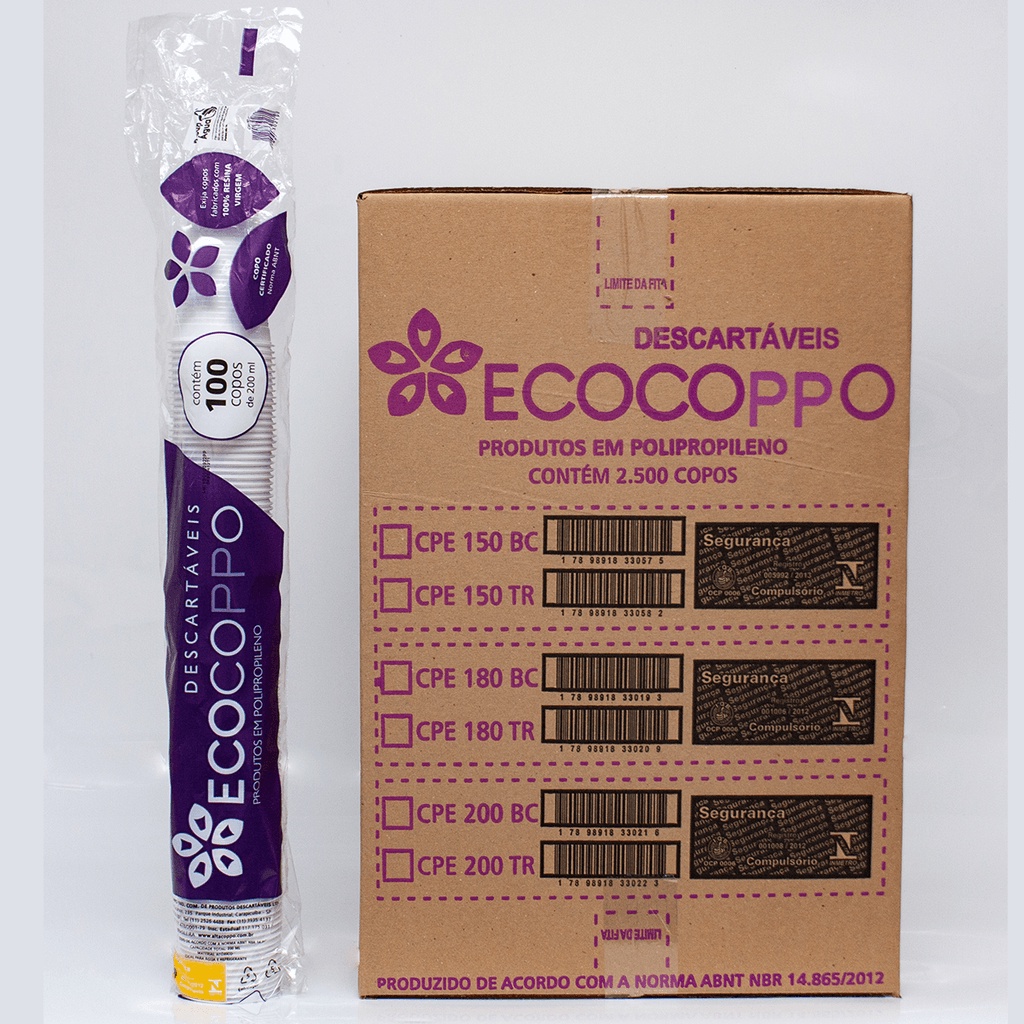 Copo Descartável Branco PP 25x100x200ml Ecocoppo - Home & Living