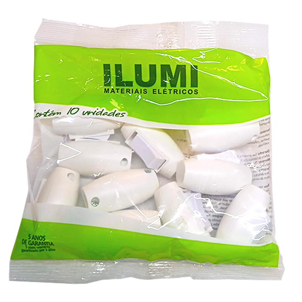 Interruptor Pera Meio Cordão Abajur Lustre Iluminação Branco 10 Peças
