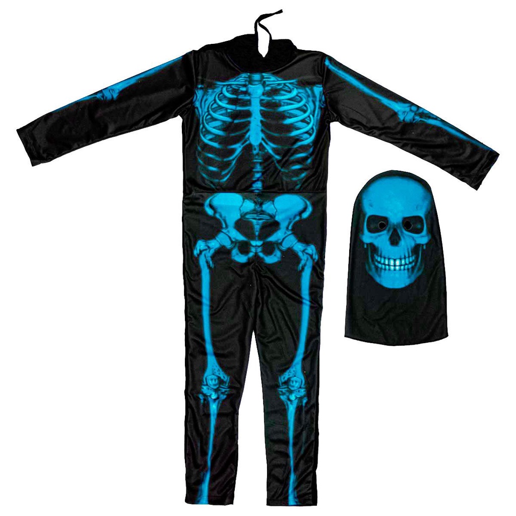 Fantasia Caveira Infantil Com Gorro Esqueleto Raio-x de Halloween em Oferta na Shopee