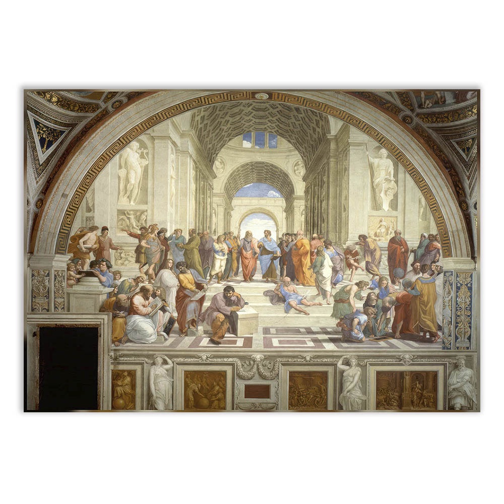 Placa Decorativa Escola De Atenas Rafael Filosofia Grécia Platão Sócrates Decoração Poster