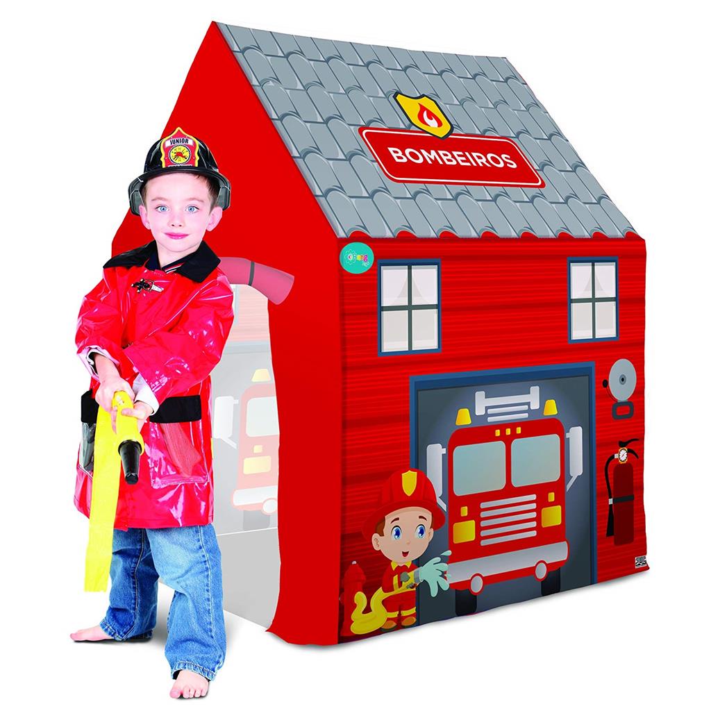 Barraca Bombeiros 75x110cm Toca Casinha  Infantil Vermelha Bombeiros Resgate Desmontável - Bang Toys