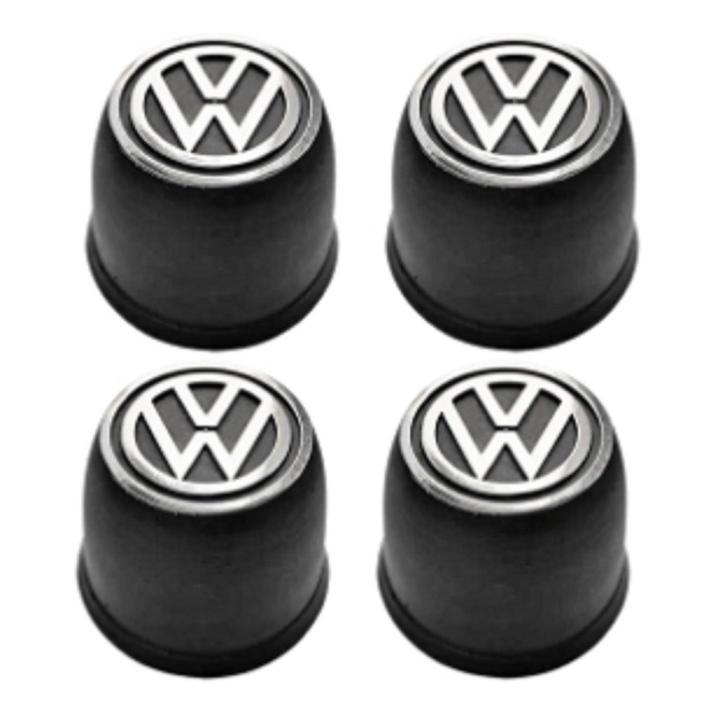 Jogo Calota Centro Roda Vw Fusca Brasilia Preto Vw Cromado