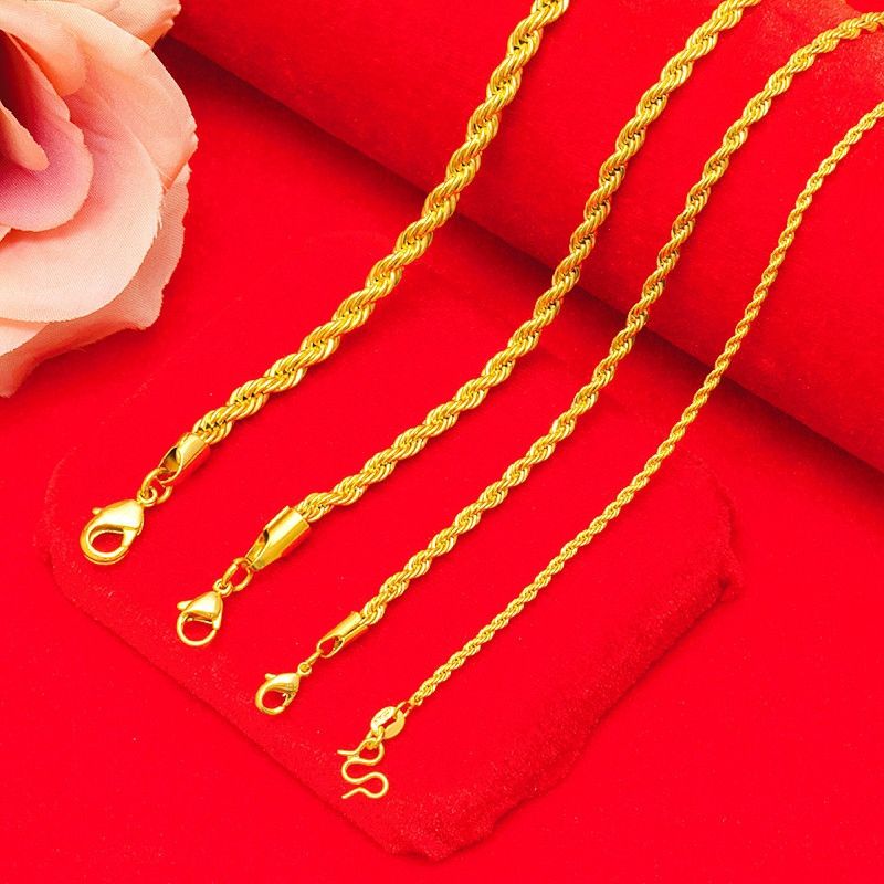 Areia ouro casal banhado a ouro colar 2/3/4/5mm torção corrente banhado a ouro corda torcida corrente masculino feminino