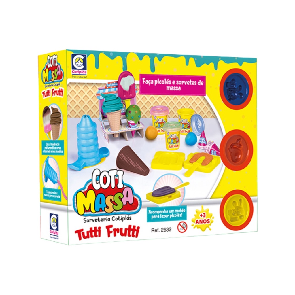 Brinquedo infantil Sorveteria de Massinha Coti Massa Tutti Frutti + Acessórios e Moldes +3 Anos Cotiplas - 2632 em Oferta na Shopee