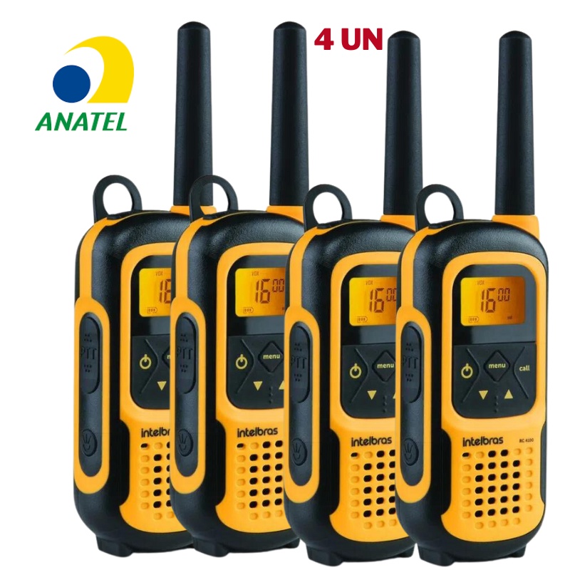 4x Rádio Comunicador PROVA D'água INTELBRAS RC4102 - Walkie Talkie HT