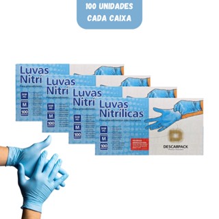 Luva Nitrílica Azul Tamanho M 100 Unidades Descarpack - Kit 4 Caixas