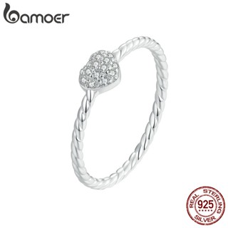 Bamoer 925 Sterling Sliver Ring Anel De Fita Cintilante Desenho De Coração Jóias De Moda Presentes Para Mulheres
