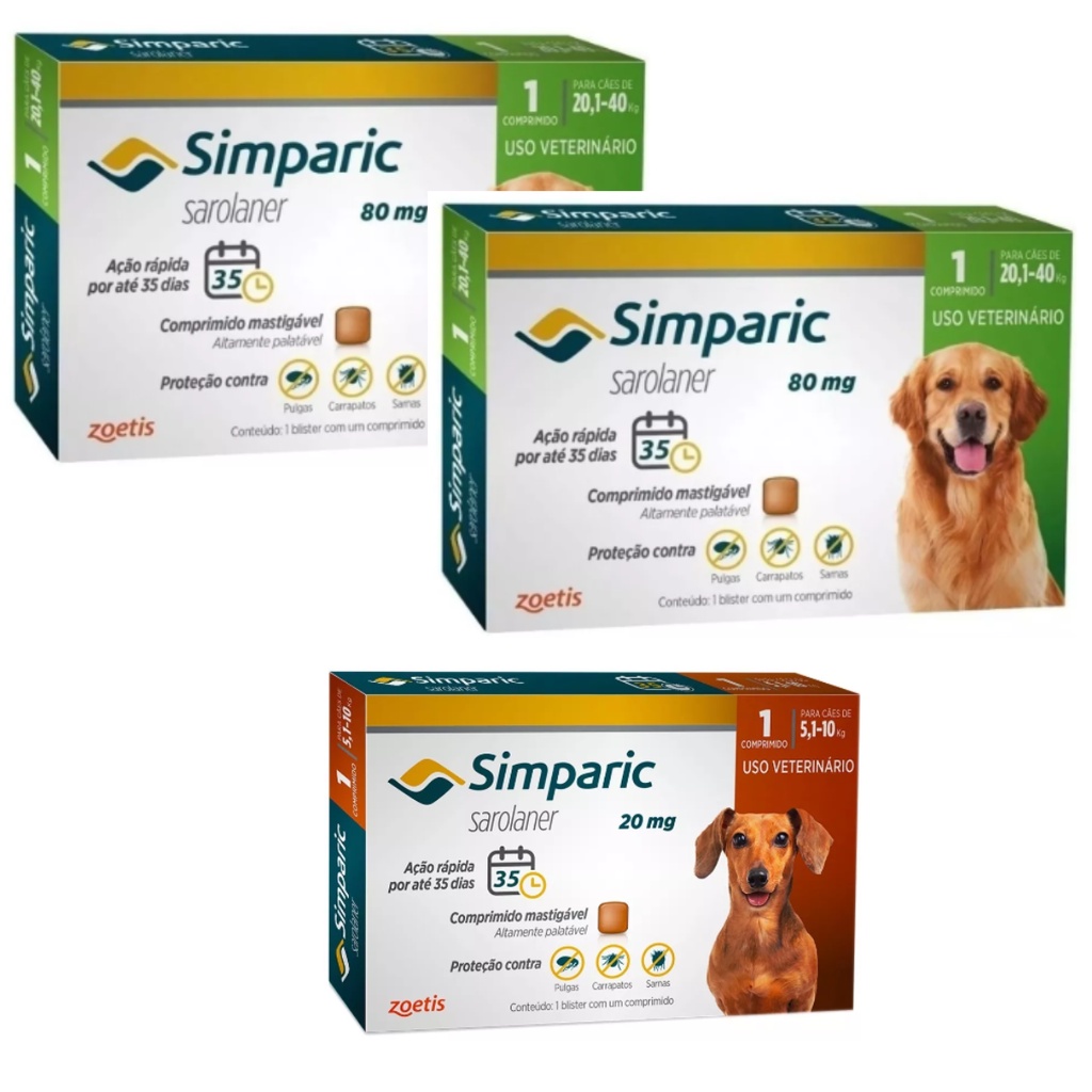 02 Simparic 80mg com 1 e 01 Simparic 20mg com 1