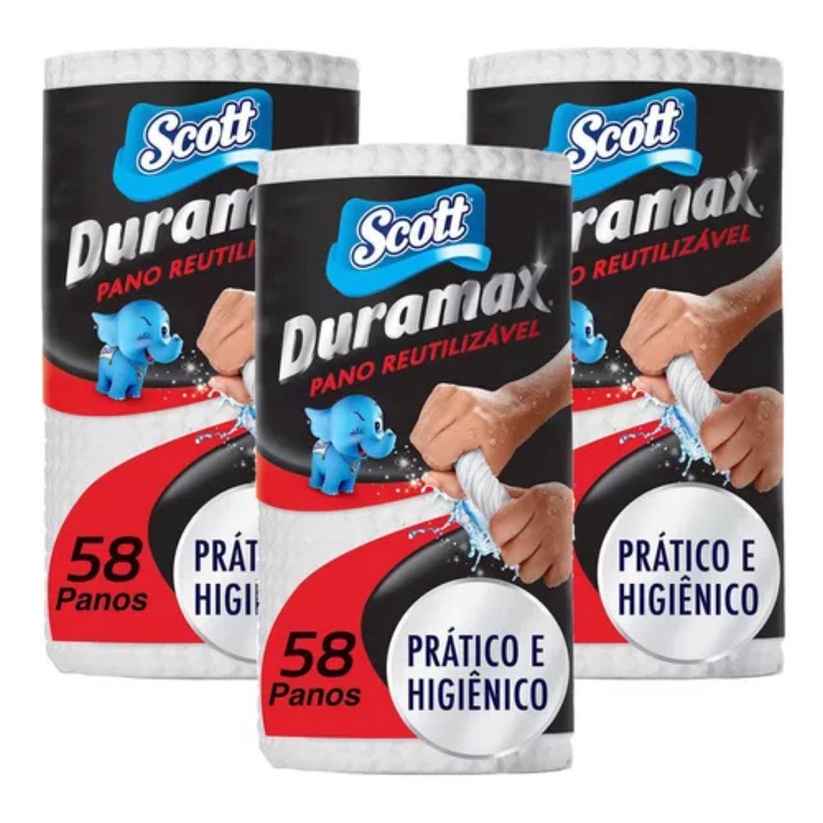 Kit c/3 Panos Scott Duramax 58 un Branco Multiuso Reultilizavel Toalha Lavavel