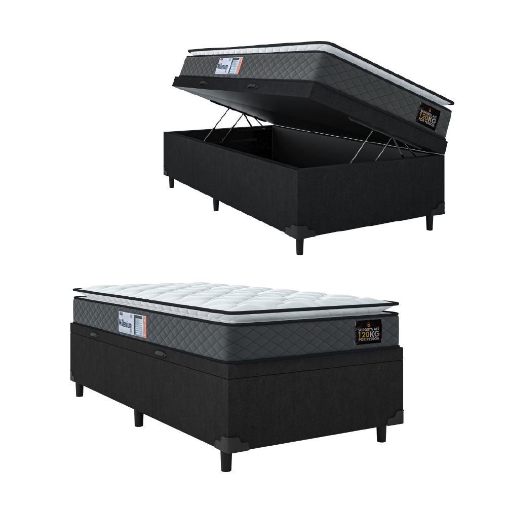 Cama Box Baú Solteiro Colchão Espuma D33 Pillow Top Millenium 88x188x60cm Cinza/Preto Hellen - Supor em Oferta na Shopee