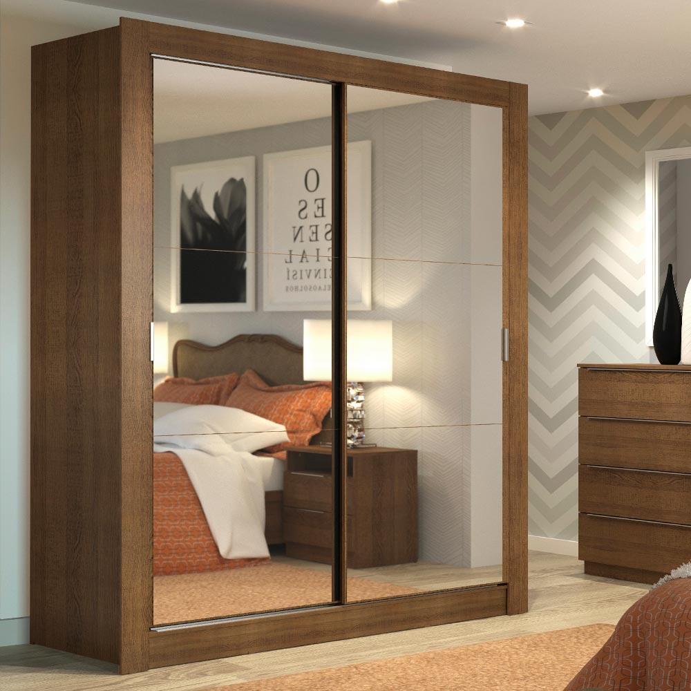 Guarda-Roupa Solteiro Madesa Dallas 2 Portas de Correr de Espelho 2 Gavetas - Rustic - Home & Living