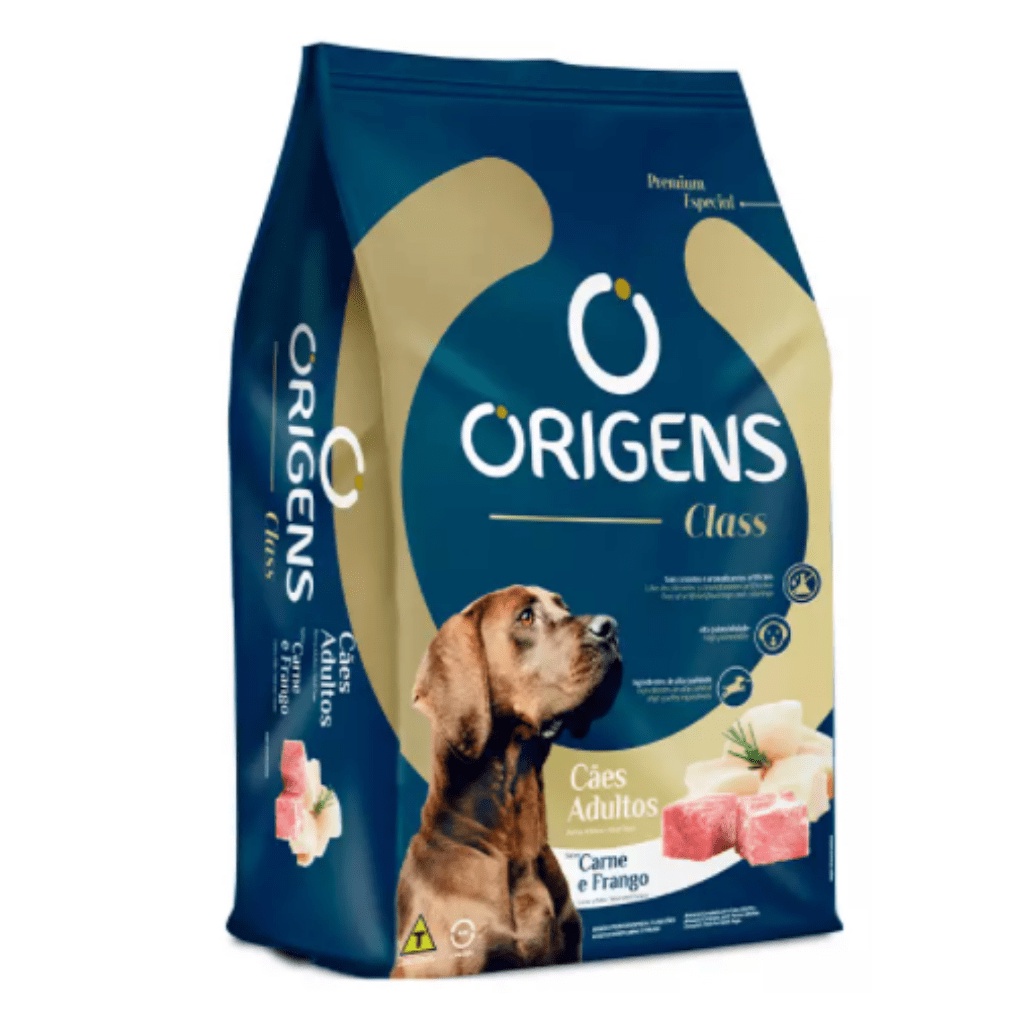 Ração Origens Class para Cães Adultos Sabor Carne e Frango - 15KG em Oferta na Shopee