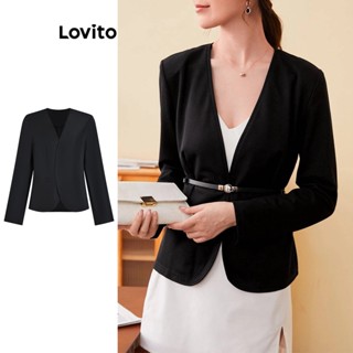 Lovito Elegante Blazer Feminino Liso Básico L71ED278 (Preto)