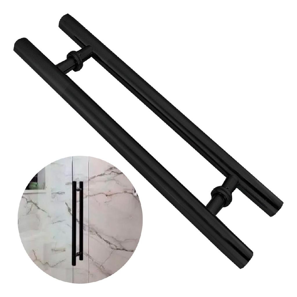 Puxador Para Porta 40cm Preto Inox 304 Pivotante Redondo