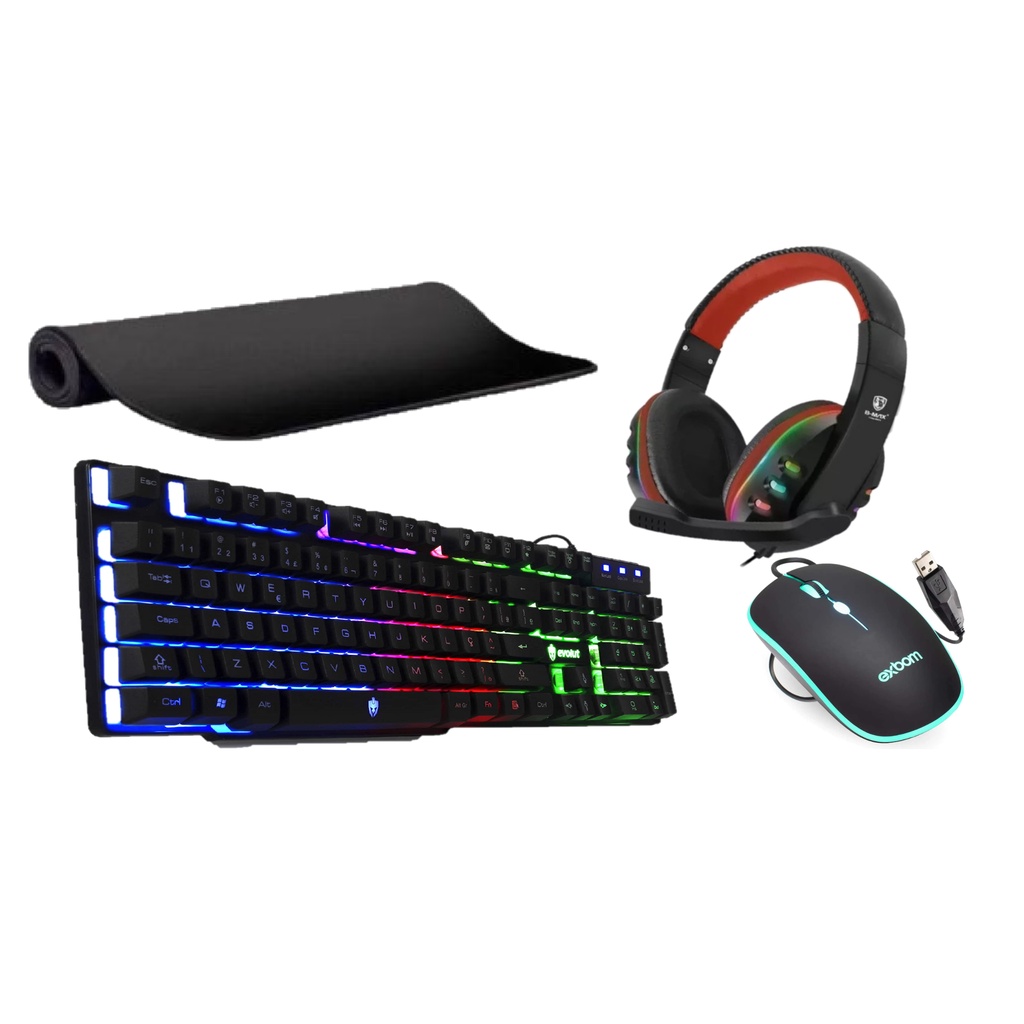 Kit Teclado + Mouse + Fone Gamer Vermelho + Mouse Pad Gamer