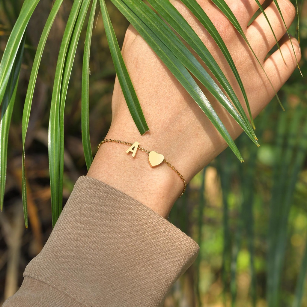 Vnox Bracelete De Carta Inicial De Coração Feito À Mão , Ouro 18K A-Z 26 Alfabeto Encantado Em Cadeia , Jóias De Luxo Presentes Para Menina Feminina