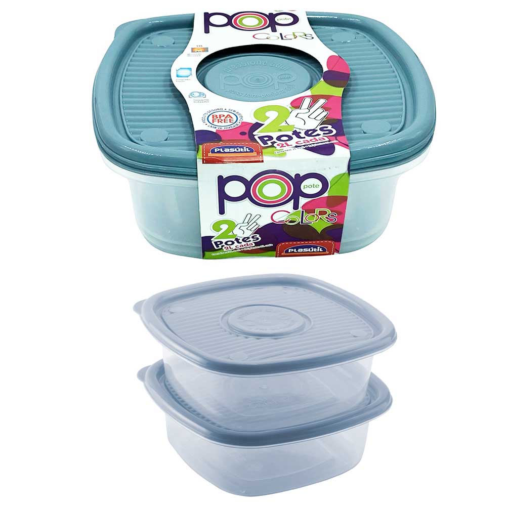 Kit 4 Potes de 2 Litros Plástico Azul Para Comida Alimentos Mantimentos Marmita Vasilha Geladeira Freezer Microondas