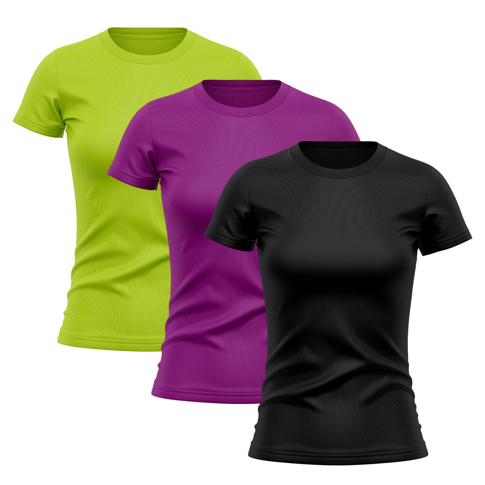 Kit 3 Camiseta Feminina Manga Curta Dry Fit Proteção Solar UV Baby Look Academia Treino Camisetas