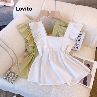 Lovito Blusa Casual Simples Com Babados Para Mulheres LNE36228 (Branco Verde)
