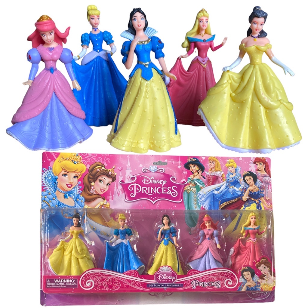 Kit cartelado 5 Bonequinhas  Princesas da Disney Bela/Cinderela/Bela Adormecida/Branca de Neve Ariel Rosa em Oferta na Shopee