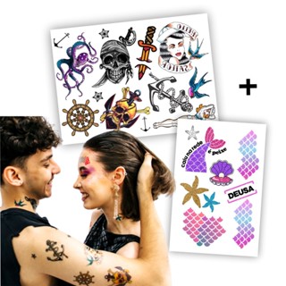 21 Tatuagem Temporária Marinheiro e Sereia Fantasia Cosplay