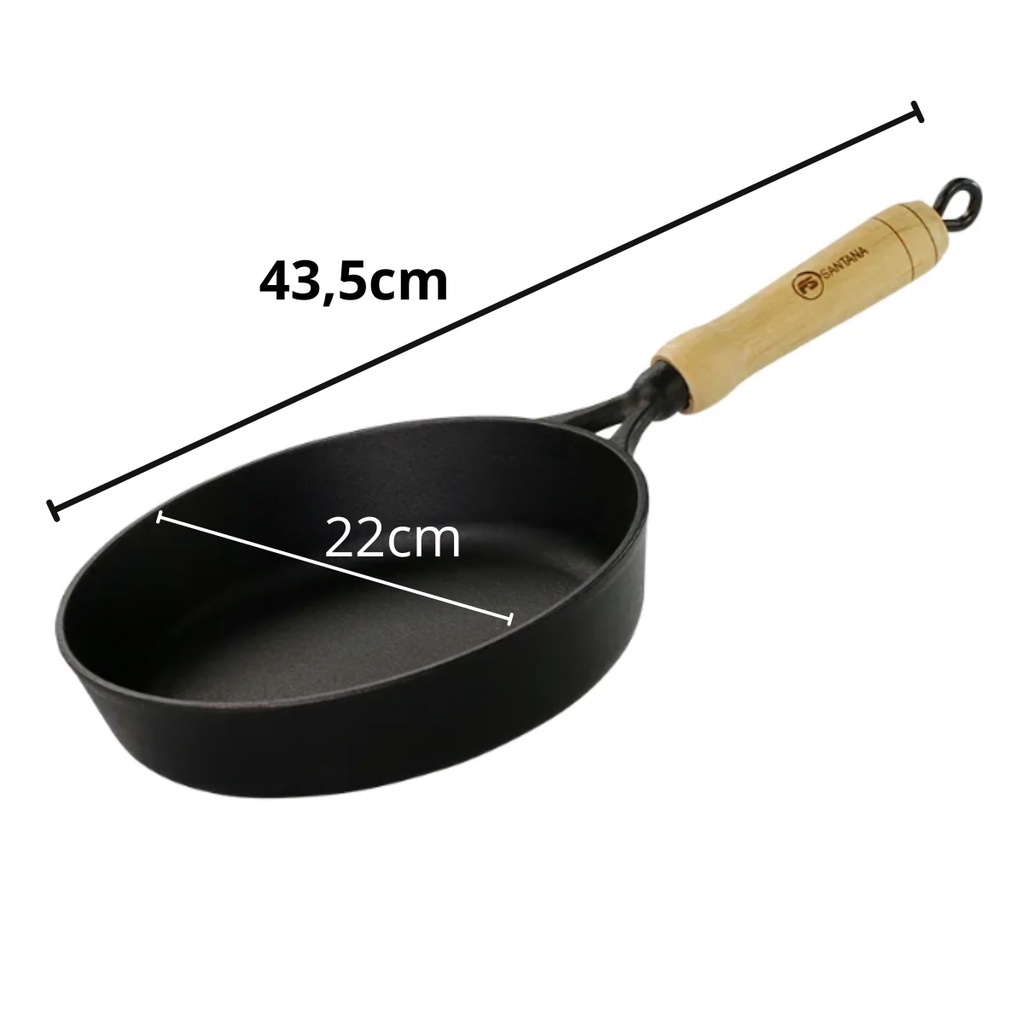 Frigideira de ferro fundido 22 cm alta lisa com cabo de madeira em Oferta na Shopee