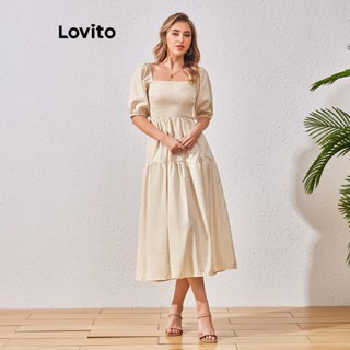 Lovito Vestido Casual Xadrez Com Manga Bufante Para Mulheres LBL07101