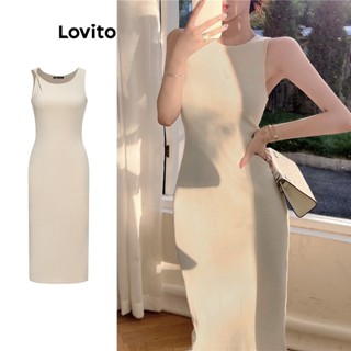 Lovito Casual Vestido Feminino Liso Assimétrico L68ED136 (Cáqui)