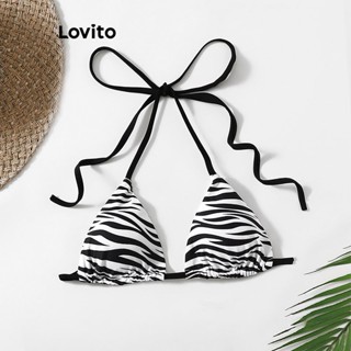 Lovito Sexy Top de Biquíni Feminino Listrado com Amarra e Listra Lateral LNL37050 (Preto e Branco)