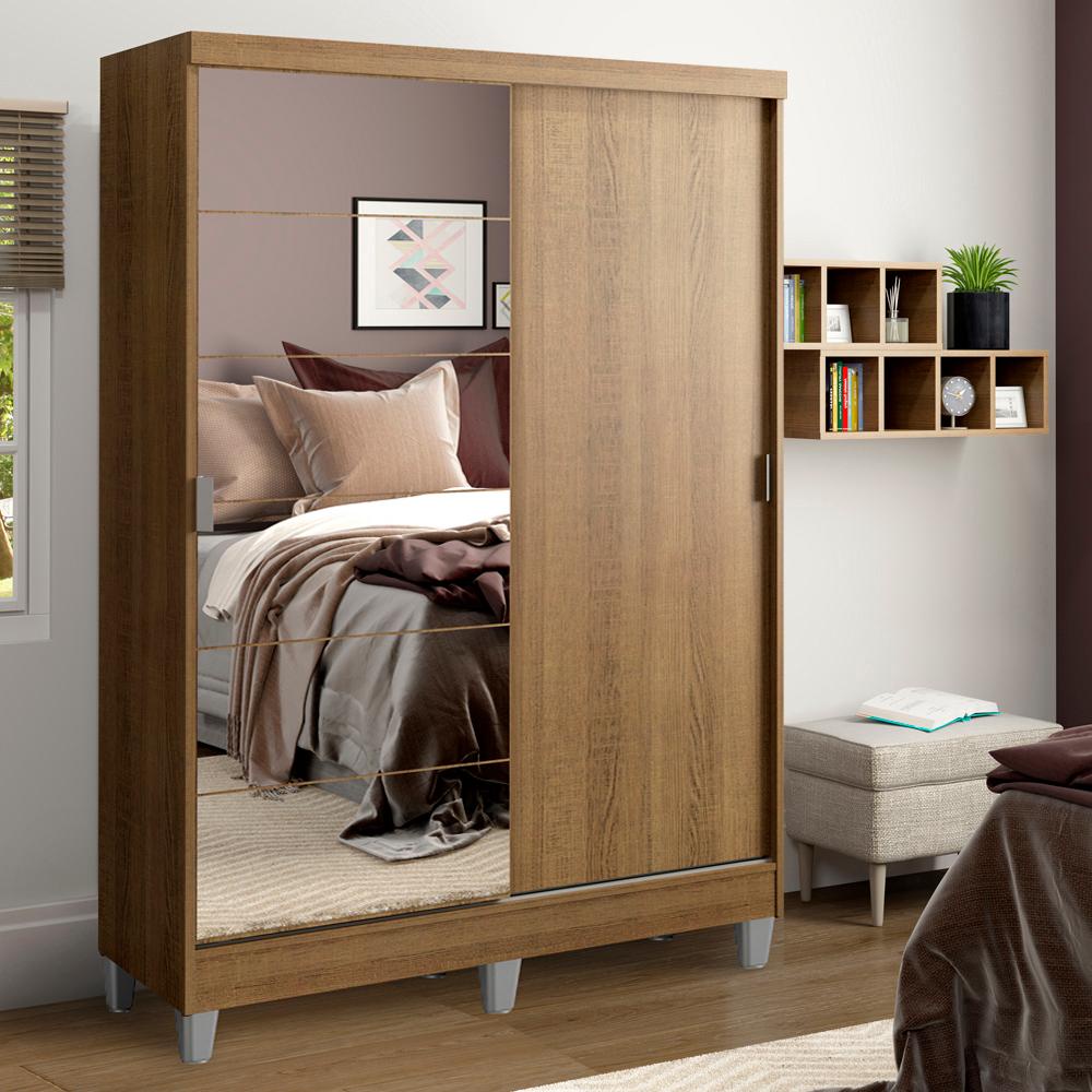 Guarda-Roupa Solteiro Madesa Luke 2 Portas de Correr com Espelho com Pés - Rustic em Oferta na Shopee