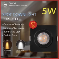 Kit 10 Luminária Spot Led Quadrado Direcionável 5W Embutir Gesso Teto Preto |Luz Fria / Luz Quente Bivolt Spot Super LED