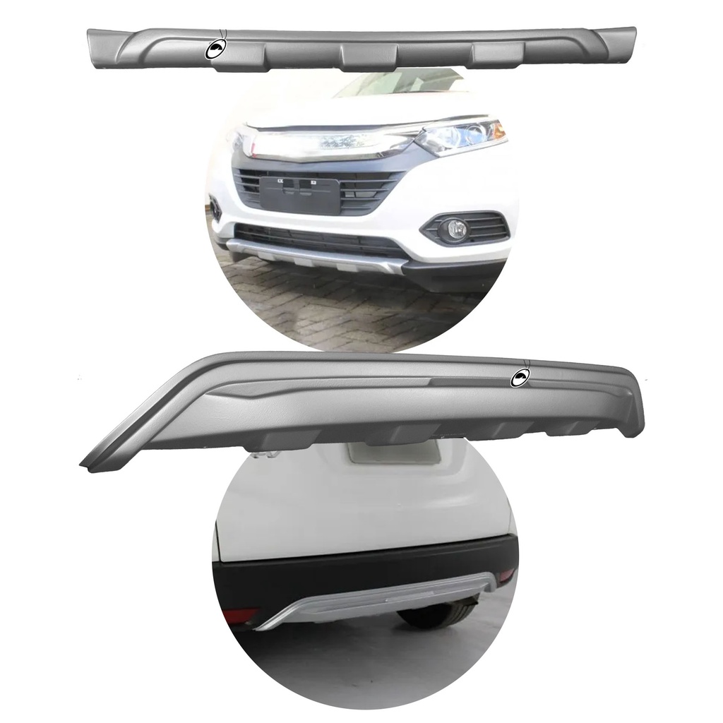 Kit Protetor Traseiro + Dianteiro de Para-Choque TG Poli HRV 2019 2020 2021 - Prata Aluminium