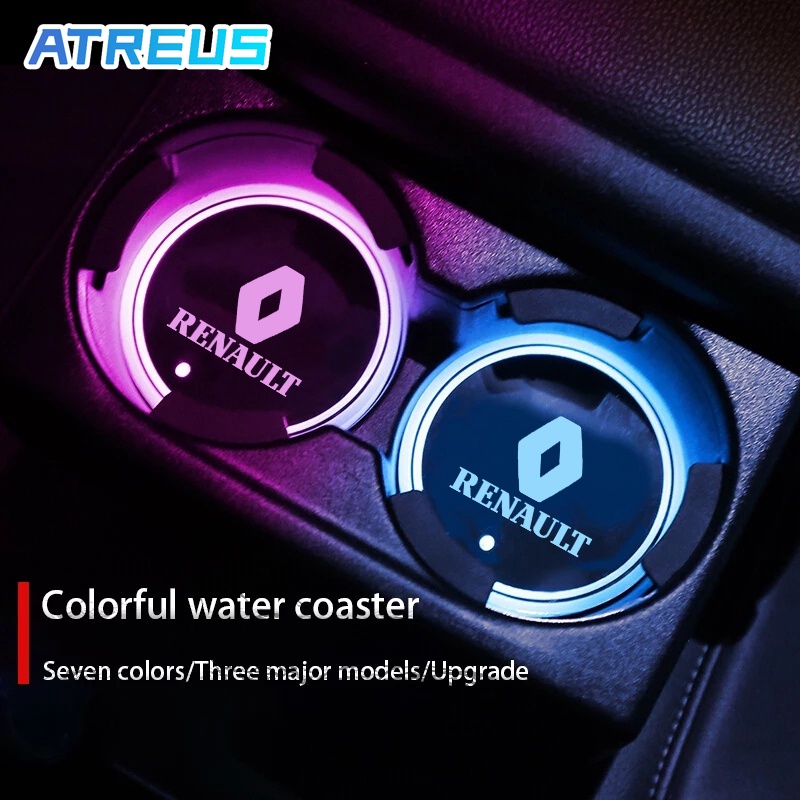 Renault Tapete Antiderrapante Com Claro LED Colorido Luminosa Para Carro Copos De Água Bases Copos Para Renault ZOE Clio Fluence Duster Megane 2 Sandero Kwid Logan Captur Scenic Kiger Koleos