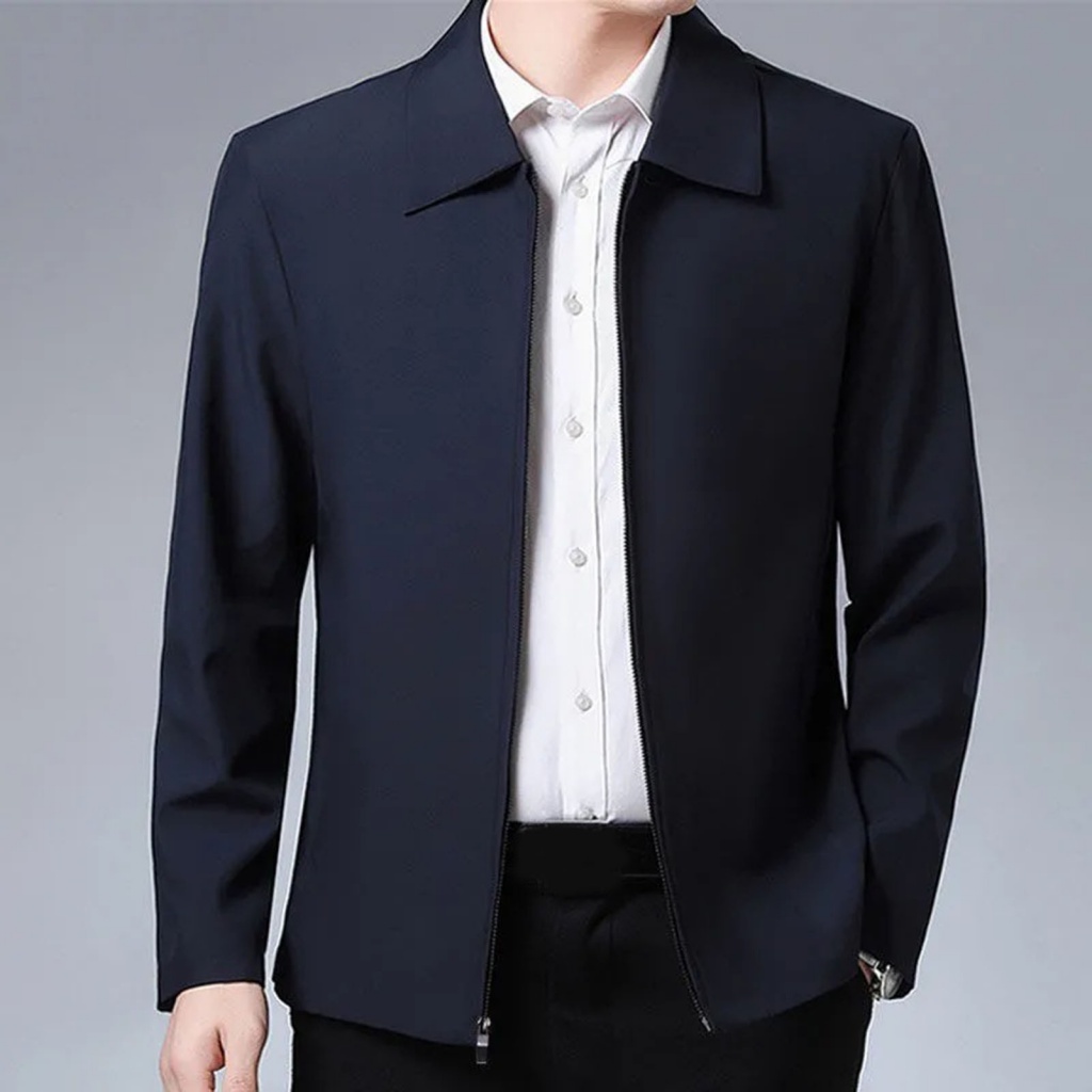 Jaqueta Masculina Com Fecho De Zíper Completo Clássica Para Negócios E Uso Casual Casaco Macio Elegante Primavera Outono