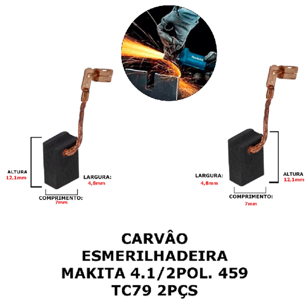Detalhes do Escova De Carvão Para Esmerilhadeira Makita 4.1/2POL TC-79 2 Peças