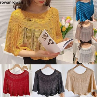 ROWAN Sun-Proof Shawl Tricotado Com Malha Respirável Elegante Tops Loose Hollow Cape