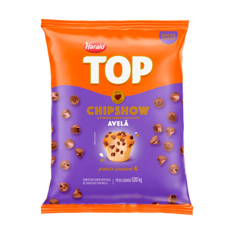 Chocolate em Gotas Forneável Chipshow Chocolate com Avelã - Top - 1,010kg - 1 unidade - Harald - Rizzo - Food & Beverages