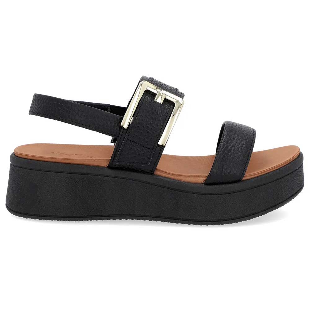 Sandália Anabela Feminina Couro Fivela Preto Usaflex AM23003